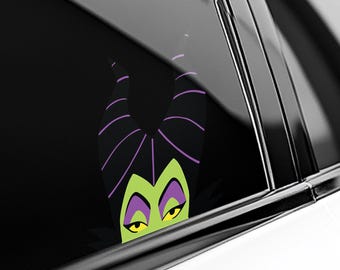Maleficent Peekaboo Peeker Peeking Car Window Decal, Bumper Waterproof Vinyl Sticker, Bad Witches Villains, Pack Stickers  D2HO45