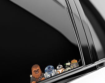 Star Wars Peeker Peekaboo Sticker, Car Window Decal, Star Wars Fan Gift, Star Wars Character Sticker, Galaxy Sci-Fi Car Accessory C1IY33