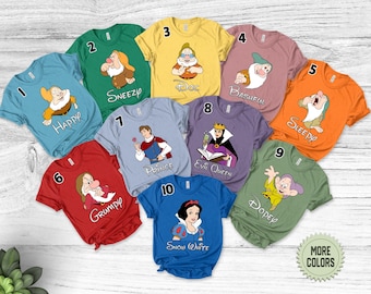 7 Dwarfs Shirts, Seven Dwarfs, Vacation Shirts, Birthday Party Shirt, Snow White Happy Sneezy Sleepy Grumpy Matching Outfit Halloween BXJL18