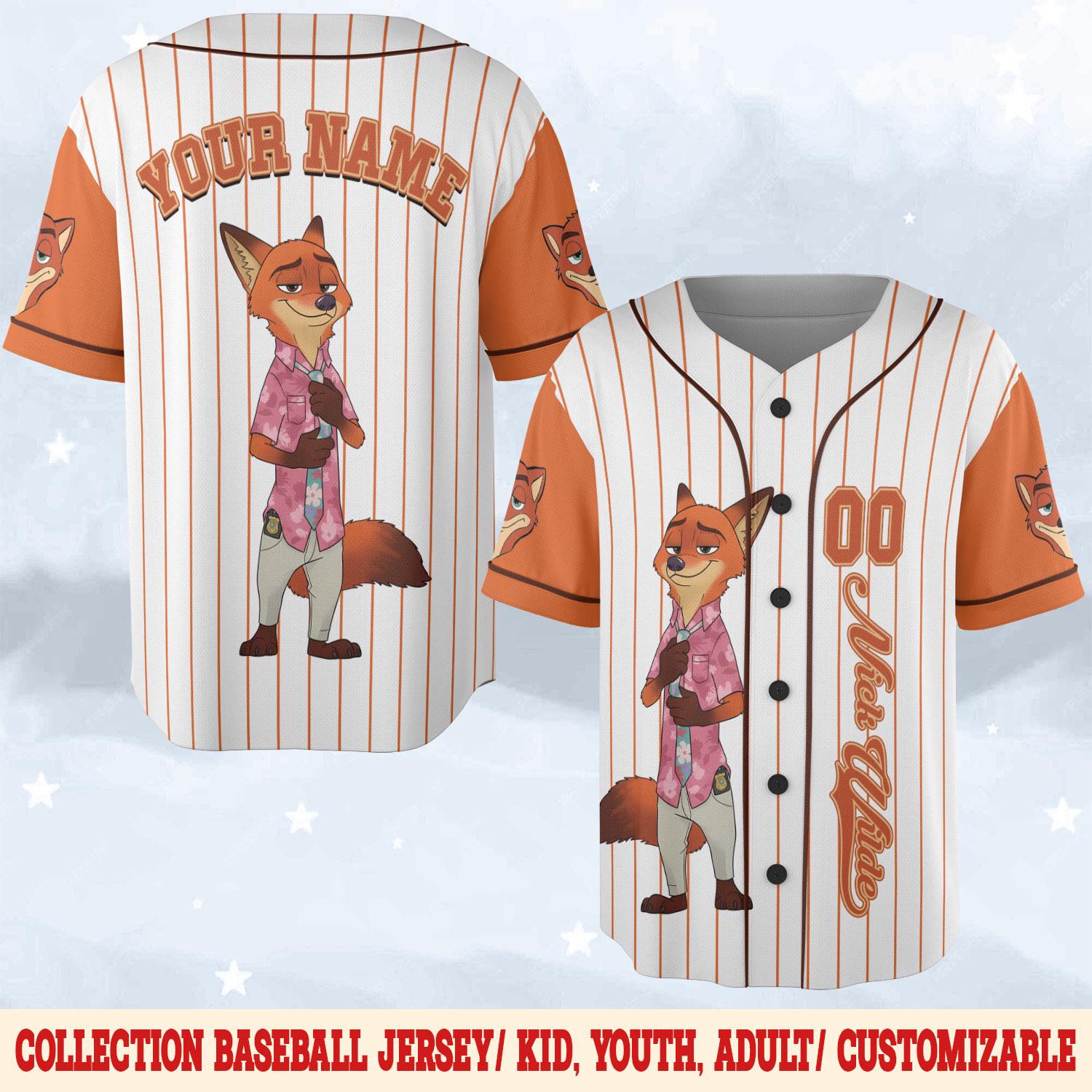 Discover Custom Nick Wilde Zootopia Baseball Jersey, Disney Nick Wilde Jersey Shirt, Disneyland Birthday Gift, Disney Baseball Fan Lover Gift