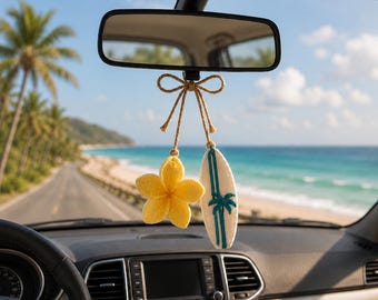 Multiple Handmade Crochet Summer Car Charm, Starfish and Surfboard Hanging Decor, Beach Car Accessory, Tropical Gift for Him R-13052623