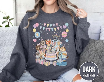 Personalized Name Age Zootopia 2 Birthday Sweatshirt, Disney Judy Hopps Nick Wilde Gary De'Snake Birthday Present, Disneyland Family B1BD04