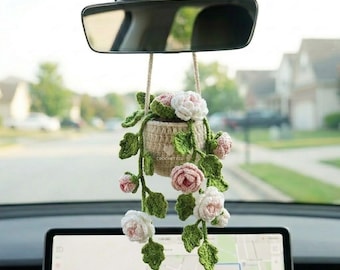 Multiple Crochet Plant Car Hanging Accessory Rear View Mirror Accessories Kawaii Car Decor Hanging Plant Gift for New Driver Y-13052609C