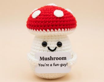 Multiple Crochet Garden Animals Set of 5, Amigurumi Mushroom Acorn Sunflower Ladybug Snail with Messages, Inspirational Gift Set R-02042634