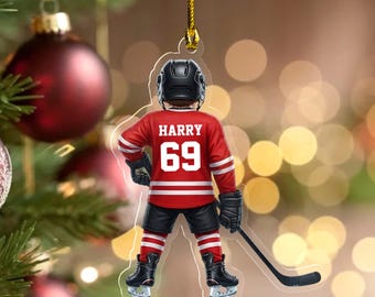 Personalized Hockey, Ice Hockey Ornament, 2D Flat Not 3D, Custom Hockey Ornament, Christmas Tree Decor, Hockey Mom Gift, Kid Ornament BZLQ05