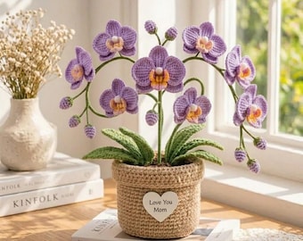 Multiple Crochet Orchid Pot, Personalized Orchid Amigurumi, Handmade Love You Mom Flower Gift, Beautiful Table Centerpiece Decor R-07052641