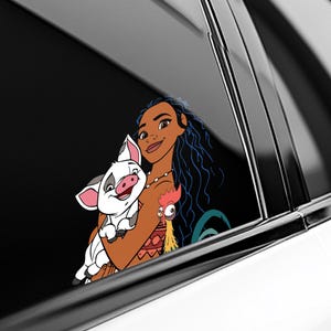 Moana Peekaboo Peeker Peeking Car Window Decals, Bumper Waterproof Vinyl Stickers, Disney Moana Hei Hei,Pack Stickers D2HK21