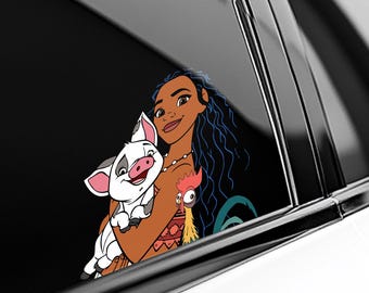 Moana Peekaboo Peeker Peeking Car Window Decals, Bumper Waterproof Vinyl Stickers, Disney Moana Hei Hei,Pack Stickers D2HK21