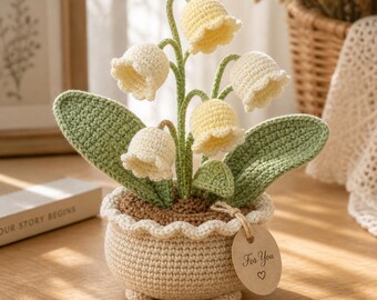 Crochet Lily of the Valley Flower Pot Amigurumi Style, Handmade Yarn Plant Decor, Cute Desk Decor Gift, Minimalist Home Decoration G4J437
