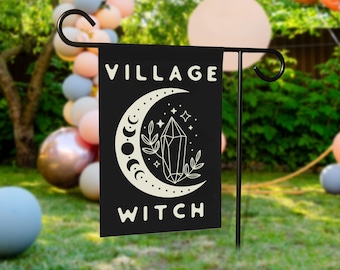 Village Witch Garden Flag, Witchy Garden Flag,Halloween House Banner,Fall Yard Flag, Spooky Garden Decor, HANZ02