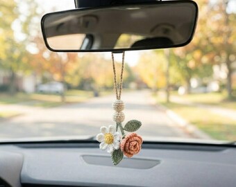 CUSTOM Birth Month Crochet Car Hanging, Couple Birth Flower Car Charm, Rear View Mirror Accessory, Personalized New Car Gift Y-14052606C