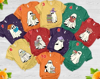 Ghost Reading Books Shirt, Bookish Halloween Shirt, Teacher Librarian Halloween Gift, Halloween Book Lover, Halloween School BYJJ13