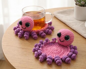 Posavasos de ganchillo con múltiples ranas, posavasos con diseño de animales, decoración de escritorio hecha a mano, regalo divertido para inauguración de casa, tapete estético para bebidas R-20042612