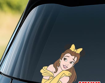 Pegatina de princesa Disney: Cenicienta, Bella y Ariel, vinilo impermeable para coche y portátil, regalo de cuento de hadas G5SY11-7