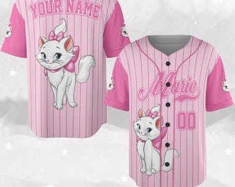 Custom Disney Cute Cat Marie Play Baseball Pink Jersey, Disney Baseball Jersey Sports, Cute Custom Number Birthday Gift D2N113