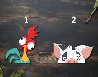 Hei Hei Pua Pua Peeker Sticker, Funny Moana Peeking Car Window Decal, Disney Moana Vinyl Sticker,Pack Stickers D2HI30