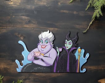Calcomanía para ventana de coche con el personaje de Úrsula y Maléfica, asomándose por la ventana - Vinilo impermeable para parachoques, brujas y villanos, paquete de pegatinas C1F116