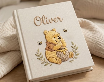 Multiple Personalized Winnie the Pooh Embroidered Baby Album, Embroidered Keepsake, Photo Book, Baby Shower Gift, Nursery Decor YRD-B4S08P