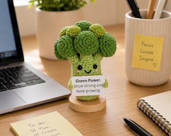 Positive Crochet Food Set with Message Card,Emotional Support Sushi Broccoli Taco Pineapple Cake Plush, Amigurumi Desk Buddy Gift R-13052660