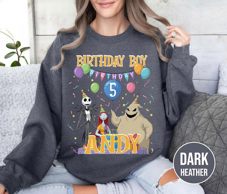 Personalized Nightmare Before Christmas Birthday Sweatshirt, Jack Skellington 5th Birthday Andy Sweatshirt, Disney Halloween Shirt JCPB06-2 bild 1