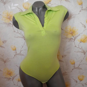 SALE cotton bodysuit shirt, cup sleeve thong bodysuit in apple green