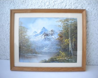 Vintage Impressionist Oil Painting, Mountain River Landscape, Signed