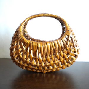 Vintage Wicker Basket French Gondola Childs Basket Rustic Small Straw Bag Hand Woven Ratan Kids Basket Decorative Storage Kitchen Décor