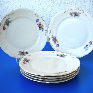 Vintage Porcelain Plate Royal VICTORIA Czechoslovakia Fine Bone Set of 6 Salad Plates