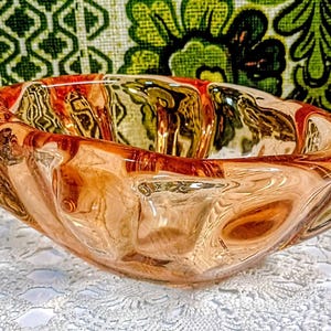 Amber Art Glass Bowl: Mid-Century Modern Hand-Blown Murano Glass Style Ashtray, Sculptural Centerpiece