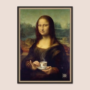 Mona Lisa Tea Time | Printable Wall Art | Renässanselegans Brittisk Tekultur Poster | Digital Nedladdning