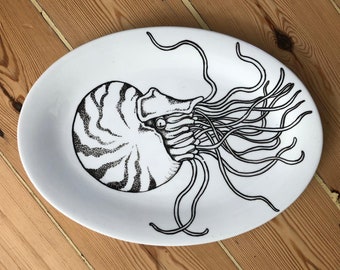 Hand painted nautilus platter gift housewarming present