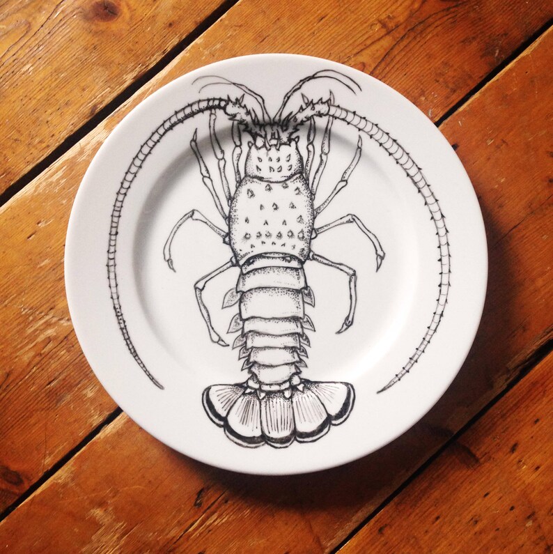 Spiny lobster hand painted plate image 1