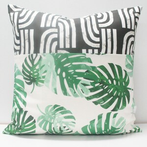 Pillow Cover - Patchwork Pillow Cover, 20x20, tropisch monstera blad, groene palmen, mod zwart