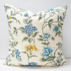 Pillow Cover -  Pillow Cover, 20x20, vintage floral blue and yellow