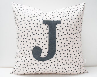 Pillow Cover - custom/personalized monogrammed pillow cover - black polka dots letter J - any letter available