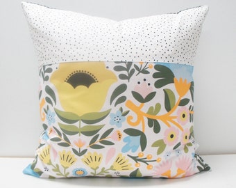 Funda de almohada de patchwork de 20 x 20 cm con estampado floral de arte popular