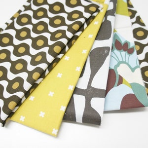 Stoffe - Stoffpaket - 5 x 20x20 Quadrate, Stoffreste, Stoffreste, Restepackungen, Quiltpackungen - braun, olivgrün, mod floral