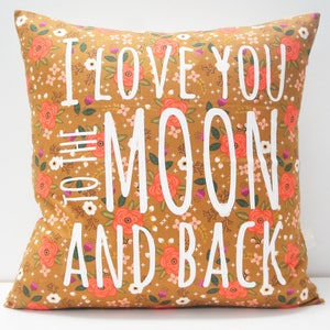 Pillow Cover - I love you to the moon and back Pillow Cover, 20x20, brown, green, coral vintage floral