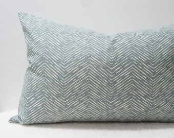 Pillow Cover - lumbar blue chevron pillow Cover, 16x24, vintage/retro/mod blue