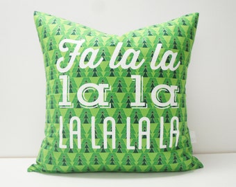 SALE — Pillow Cover - Fa la la Pillow Cover, 20x20, Holiday, Christmas pillow, Festive pillow, lime green trees, modern funky christmas