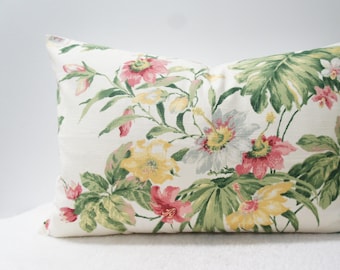 Pillow Cover  vintage floral pillow cover, 16x24, vintage/retro, cottage core, floral botanical, pink, green