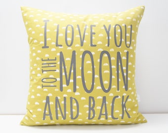 Pillow Cover - I love you to the moon and back Pillow Cover, 20x20,  lime green dots