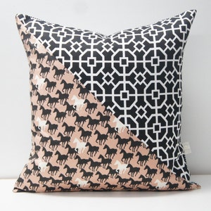 SALE — Patchwork Pillow Cover, 20x20, black and white with horses