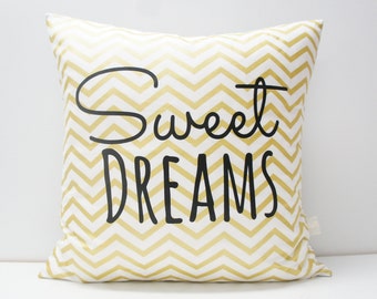 SALE — Pillow Cover - Sweet Dreams, 20x20, gold chevron