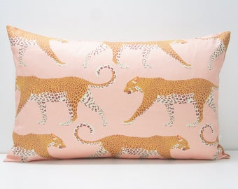 Pillow Cover - Patchwork Pillow Cover, 16x24, leopards in blush pink