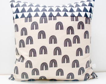 Pillow Cover - Patchwork Pillow Cover, 20x20, black and white, monochrome, black triangles, geometric, and rainbows, grey