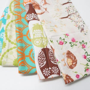 Fabric - fabric bundle - 5 x 20x20 squares, remnants, scrap pack, destash, quilting - wildlife, owls, woodland