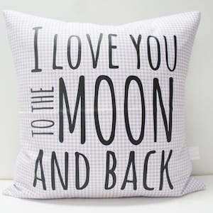 SALE — Pillow Cover - I love you to the moon and back Pillow Cover, 20x20,  purple gingham with navy floral