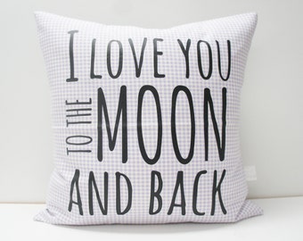 SALE — Pillow Cover - I love you to the moon and back Pillow Cover, 20x20,  purple gingham with navy floral