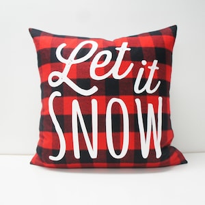 Copricuscino - Copricuscino Let it Snow, 20x20, Red Buffalo Check, flanella, cuscino festivo, cuscino natalizio, cuscino festivo